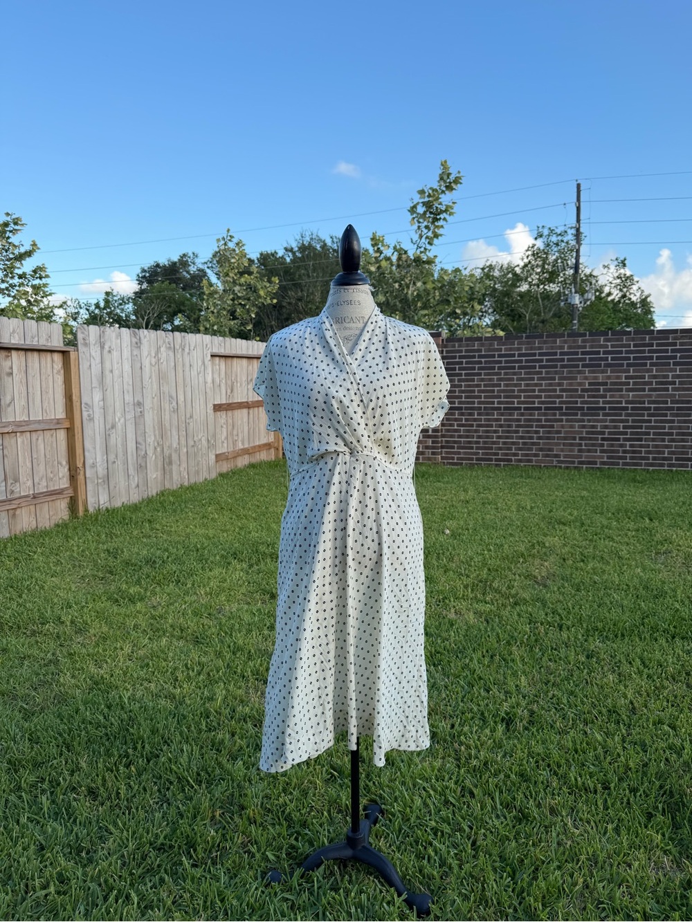 Vintage St. Emilion White Polka Dot Midi Dress